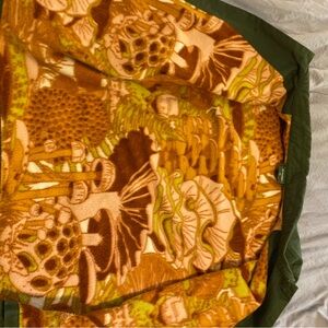 Mushroom Patterned Blanket with Green Trim